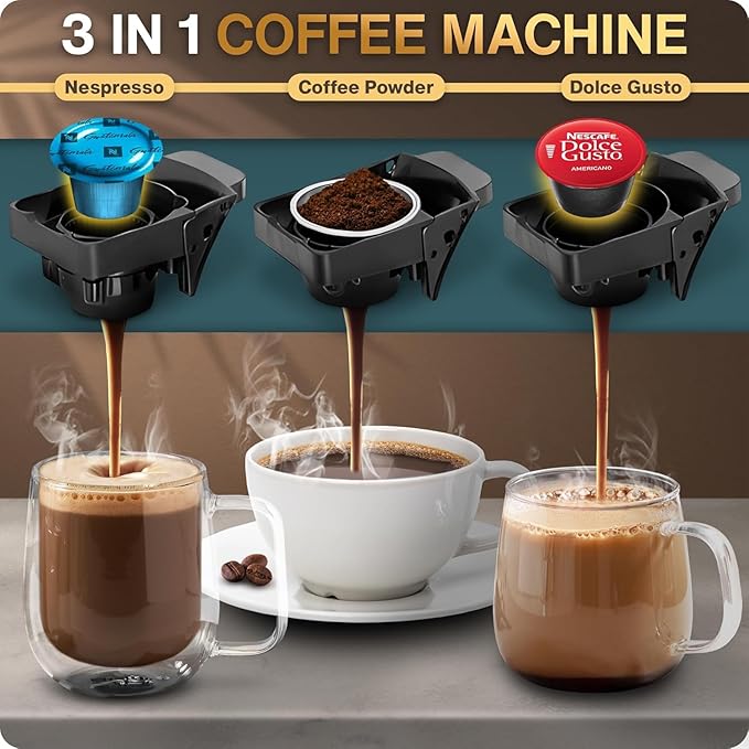 Machine à Café Sonashi SCM‑4986 – 3 en 1 : Capsules, Moulu & Espresso