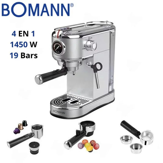 Machine À Café À Bras 4en1 En Inox 19Bars 1450W Bomann ES 1198 CB