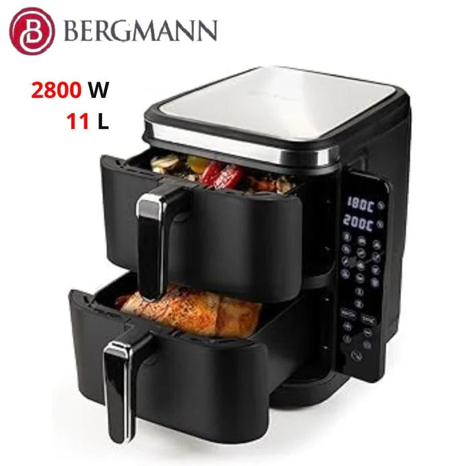 Bergmann Friteuse Air Fryer Sans Huile Double Bac Vertical Avec Fenêtre – 11 L 2800 W Bergmann BAF 9001W