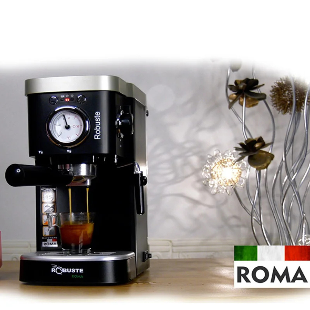 Machine à café a Bras inox 15 bar 1100W 1.2L Café Poudre Robuste Roma