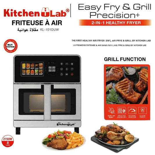 AirFryer inox XL 8L 2150W Double Résistances Avec 10 Programmes 200° KitchenLab KL101DUW