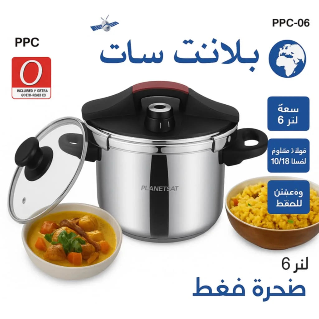 Cocotte 6 L en inox 18/10 – Noir et Rouge + Joint Gratuit + Couvercle En Verre – PlanetSat PPC-06