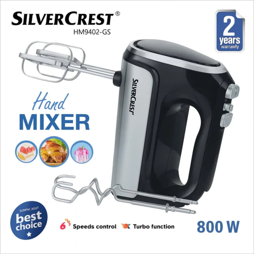 Batteur À Main inox 800W avec 6 vitesses +Turbo SilverCrest HM9402-GS
