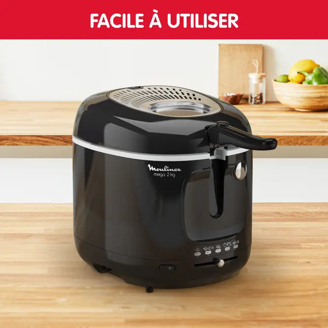 Friteuse Mega 2 KG Xxl pour 8 personnes Moulinex Am480870 Noir