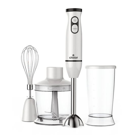 Bras Mixeur 3 en 1 CRISTOR Bras mixeur, Hachoir et Bras Fouet -500 W- 500 ML – Blanc