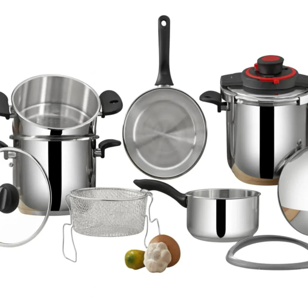 Cocotte 10 Pcs Bonera 6L + 8L En Inox 18/10 Noir Bonera Made in Turkey