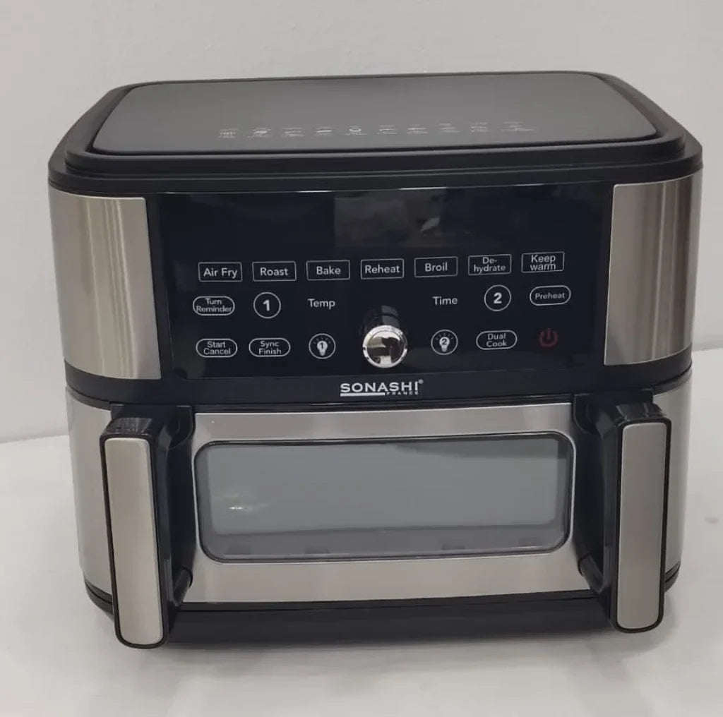 Friteuse – Air fryer Numérique Double Bac 10L 2600 W Digital multiprogrammes En inox Sonashi SAF-115