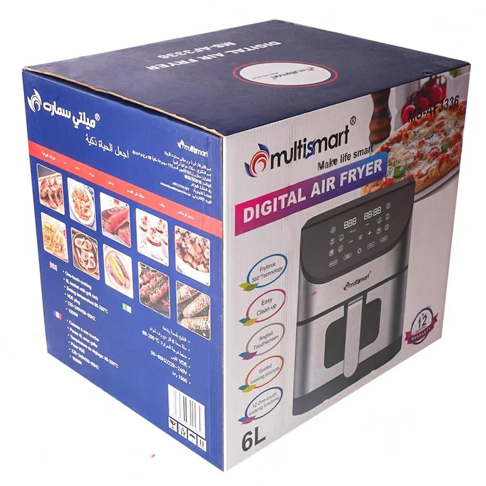 Friteuse INOX Sans Huile Numérique 6L 1500W Avec Fenêtre Multismart MS-AF3336